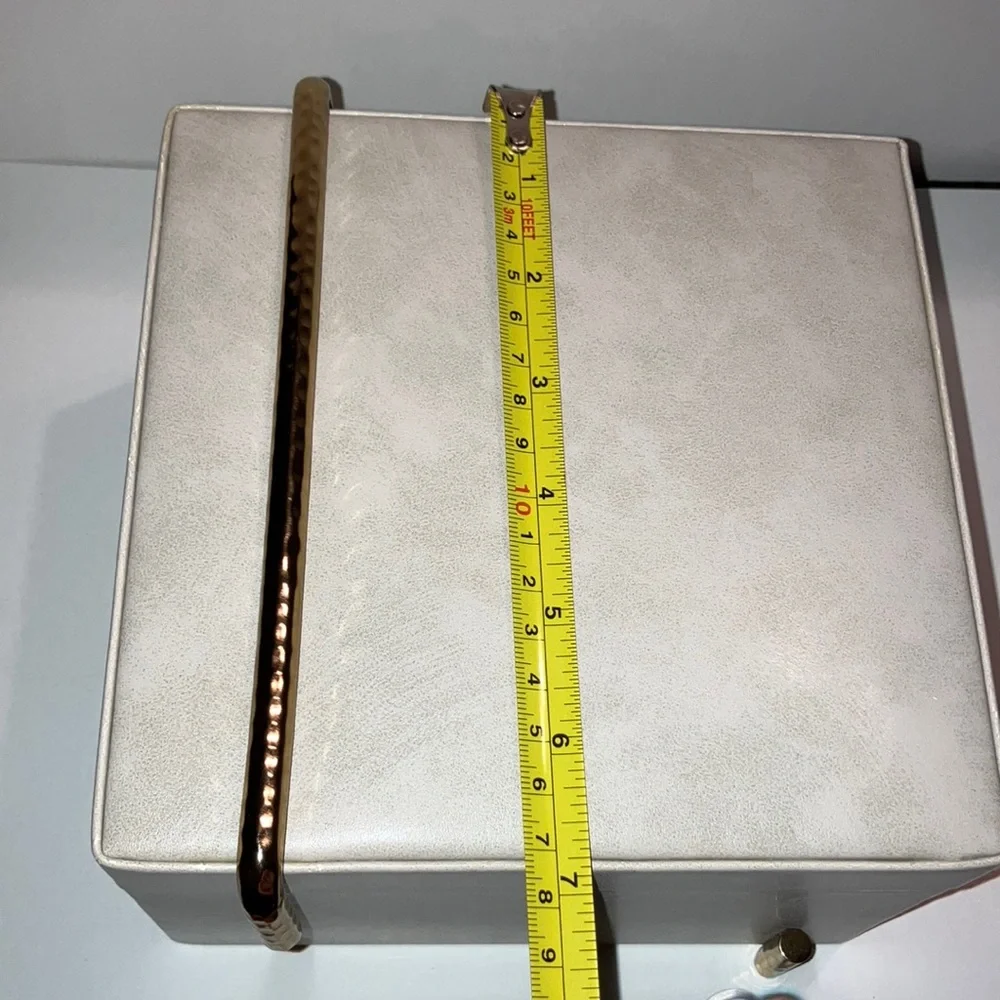 Cream Jewelry Keepsake‎ Box with Gold Accents Faux Leather Sleek Modern Minimal